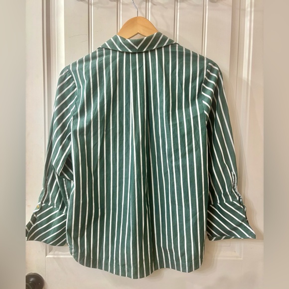 Anna Cate Lewis Top Green and White Striped Blouse - Picture 9 of 10